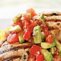 Blackened Salmon · Salmon seasoned with a cajun spicy and pan-fried until crispy. Topped with cool avocado and ...