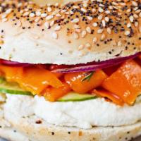 Lox Special · Lox, cream cheese, cucumber, served on bagel.