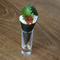 Ikura Shiso Hand Roll · Salmon roe with shiso mint & cucumber.