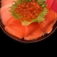 Triple Bowl · Salmon, yellowtail and tuna over sushi rice.