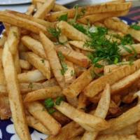 Homemade French Fries · Fried potatoes with greens and garlic 
454.4 calories.