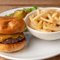 Peaches Black Angus Burger · Served with fries or a side salad