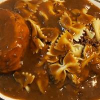 The Studivarnishkes · 1 knish served with kasha varnishkes smothered in mushroom gravy.