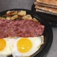 Two Eggs Any Style With Turkey Bacon · Served with Home Fries & White Toast