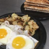 Two Eggs Any Style · Served with Home Fries & White Toast