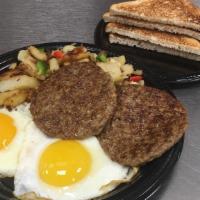 Two Eggs Any Style With Turkey Sausage · Served with Home Fries & White Toast