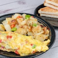 Sausage Omelet · 3 Egg Omelet Served with Home Fries & White Toast