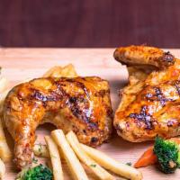 Metade Frango With 2 Sides · Half chicken grilled with our Signature Peri Sauces.