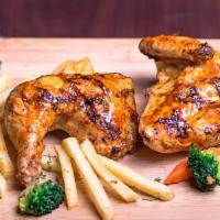Metade Frango With 1 Side · Half chicken grilled with our Signature Peri Sauces