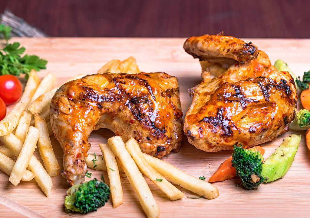Metade Frango With 1 Side · Half chicken grilled with our Signature Peri Sauces