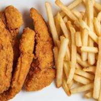 Fried Chicken Fingers & French Fries · Choice of sauce: honey mustard or BBQ sauce