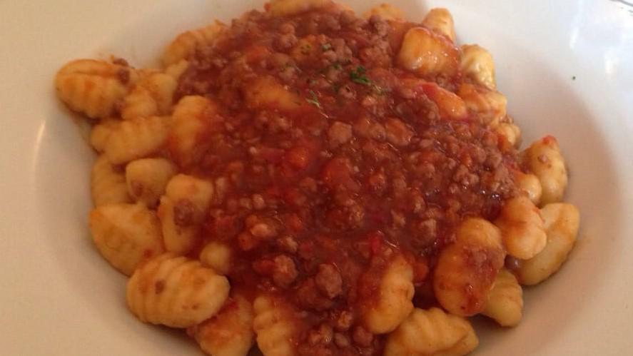 Gnocchi Bolognese · Gnocchi with meat sauce.