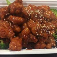 Sesame Chicken White Meat · Served with white rice.