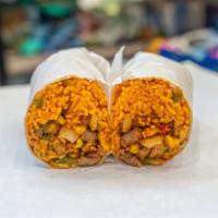 Chicken Burrito  · Grilled chicken, avocado, rice, black beans, grilled onions & peppers, gouda cheese, chipotl...