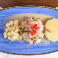 Ceviche De Pescado · Catch of the day marinated in lime juice and our signature 