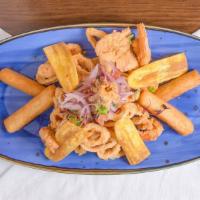 Jalea Oh! Calamares · A staple in Peruvian coastal cuisine. Our seafood variety including: Jumbo shrimp, calamari ...