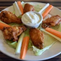 Buffalo Wings · With celery, carrots & blue cheese dressing.