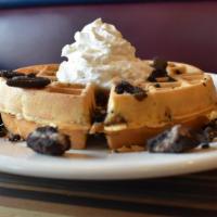 Oreo Waffle · Topped with whipped cream & chocolate syrup.