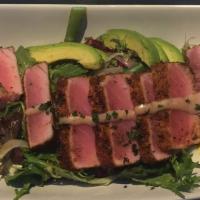 Tuna Fish Salad · Two scoops of fresh tuna over garden salad.