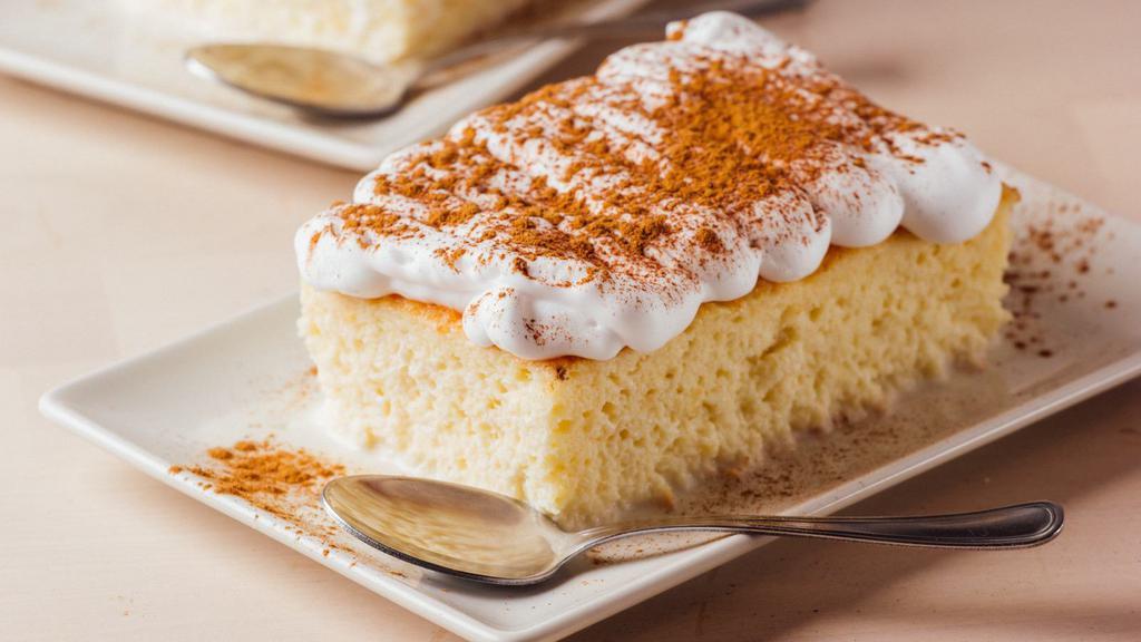 Tres Leches Cake · Decadent cake prepared with three rich kinds of milk.