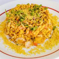 Bombay Bhel Puri · Vegetarian, gluten free. A tangy mixture of sev (lentil noodles), papdi(Indian short crust t...