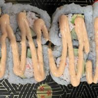 Spicy California Roll(8Pcs) · imitation crab meat, cucumber, avocado,spicy mayo on top