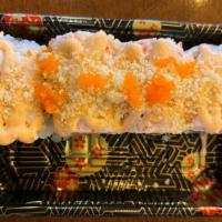 Volcano Roll(8Pcs) · spicy tuna, avocado,jalapeno,crunchy inside, crab meat, crunchy, fish egg with spicy mayo on...