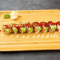 Special Dragon Roll · Spicy salmon, cucumber, topped with avocado, caviar, sweet sauce and spicy mayo.