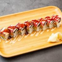 Crazy Tuna Roll · Spicy tuna jalapeno, avocado, topped with pepper tuna, sweet sauce and spicy mayo.