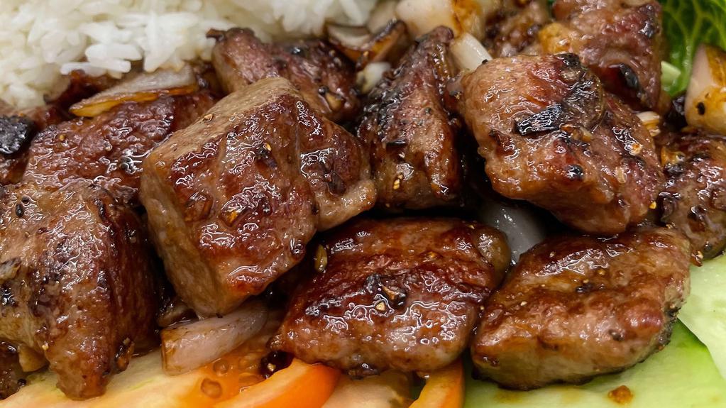 Pan Fried Beef Tenderloin · Pan fried bite size beef tenderloins.  Please let us know if you want them well done, medium, or medium rare. Includes seasonal vegetables and choice of rice, red rice, or spaghetti.