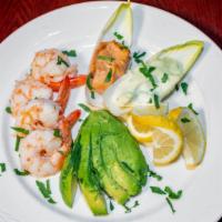 Shrimp & Avocado Cocktail · Gluten free. With pink peppercorn mayonnaise.