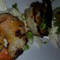 Grilled Shrimp · Gluten free. dijon glaze & lime, over dill cole slaw