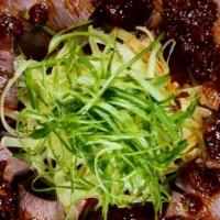 Mala Beef Tongue · Sliced Beef Tongue Served With Cucumber, Spicy and Satisfying