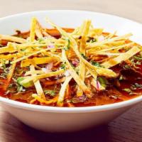 Tortilla Soup · vegetable broth, avocado, shredded cheese, pasilla chile, tortilla strips. gluten-free, vege...