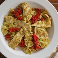 Farfalle Geno · Grilled chicken, pesto and sun-dried tomatoes.