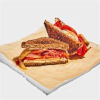 Roasted Balsamic · smoked tofu, balsamic glazed roasted red pepper and onion, cashew cream, on 12-grain bread
