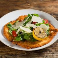 Milanese Di Pollo · traditional chicken Milanese, wild arugula, cherry tomatoes, shaved Parmigiano, balsamic red...