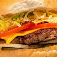 Classic Cheese Burger · Lettuce, tomatoes, raw or sauteed onions, pickles, mayo & American cheese on a freshly baked...