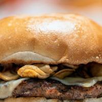 Mushroom Burger · sauteed mushrooms and melted swiss on a freshly baked deli bun brushed with garlic parmesan ...
