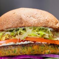 Athens Veggie Burger · The original Dr. Praeger's veggie patty feta cheese, lettuce, cucumbers, tomato, onions & tz...