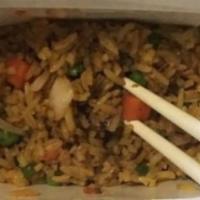 Vegetable Fried Rice · Served with yellow rice green peas and carrots onions bean sprouts and spring onions