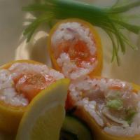 Daikon Wrap · Spicy tuna, avocado, marinated daikon, homemade sauce.
