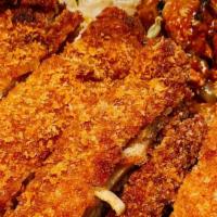 Chicken Katsu Plate · Fried chicken katsu, one of the house favorites at Gina's. Comes with rice and your choice o...