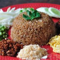 Khao Klook Ka Pi · Jasmine rice seasoned with fermented shrimp paste, served with shredded eggs, barbecued pork...