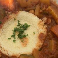 Vegetarian Couscous  · Stew of carrot, potato, zucchini, chickpea, celery & turnips, cooked in our homemade tomato ...