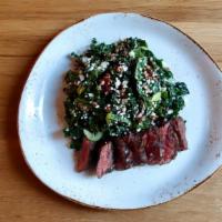 Seared Steak & Blue Cheese Salad* · kale, barley, celery, dried cherries, candied pecans, caramelized pears, white balsamic hone...