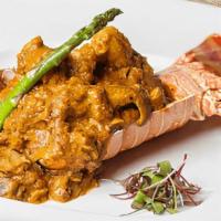 Lobster Masala · Lobster with shiitake mushrooms, chopped onions, garlic, white wine