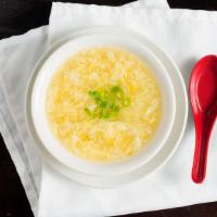Velvet Corn Soup · Creamy corn & egg drops.