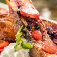 Strawberry French Toast · Vegetarian. Homemade mascarpone stuffed French toast served with one side dish.