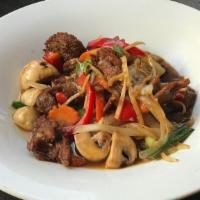 Ginger Sauce · Stir fried the aroma of fresh healthy ginger with mushrooms, onions, bell peppers and carrots.
